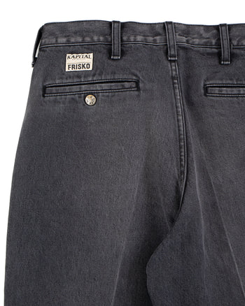 Kapital 14oz Black x Black Denim 5P Frisko (Center Pleat)