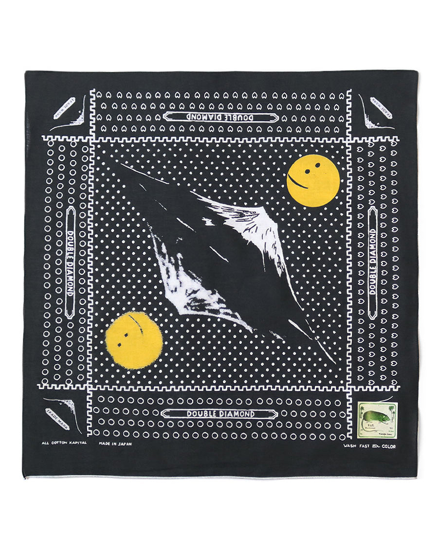 Kapital Fastcolor Selvedge Bandana, Mirrored Fuji Profile Rainbowy, Black