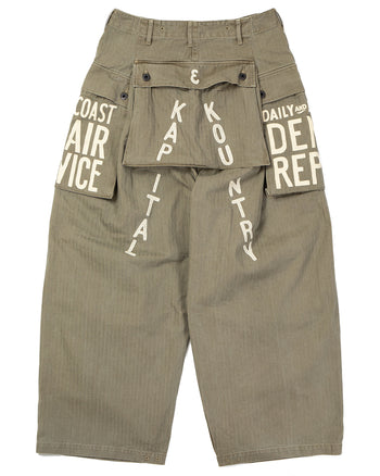 Kapital Herringbone Jumbo Monkey Pants (Factory-Repair & Embroidery), Khaki