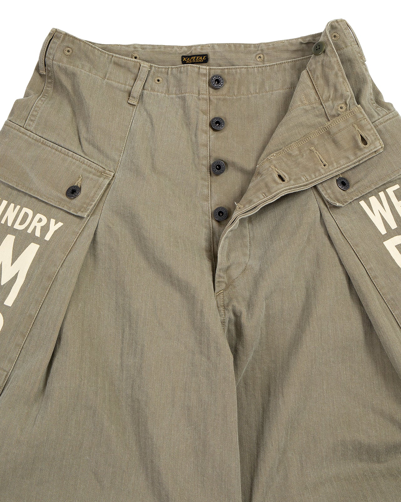 Kapital Herringbone Jumbo Monkey Pants (Factory-Repair & Embroidery), Khaki
