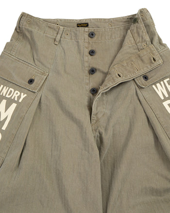 Kapital Herringbone Jumbo Monkey Pants (Factory-Repair & Embroidery), Khaki