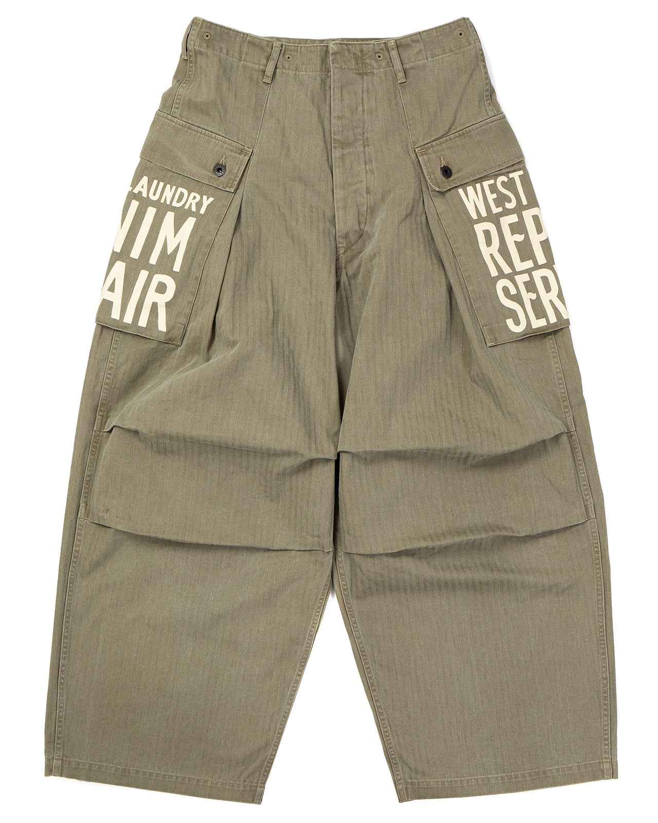Kapital Herringbone Jumbo Monkey Pants (Factory-Repair & Embroidery), Khaki