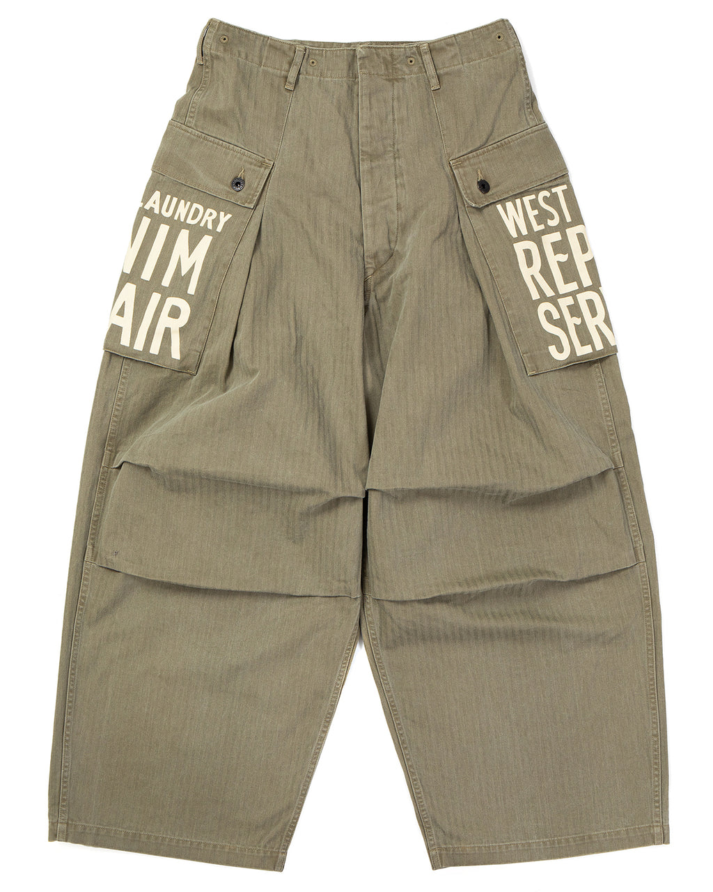 Kapital Herringbone Jumbo Monkey Pants (Factory-Repair & Embroidery), Khaki