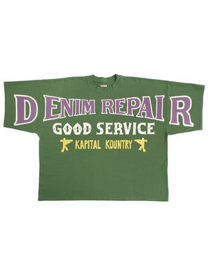 KAPITAL スマイル Tシャツ グリーン　レア Kapital Jersey Huge T-Shirt, Denim Repair, Green – Pancho And