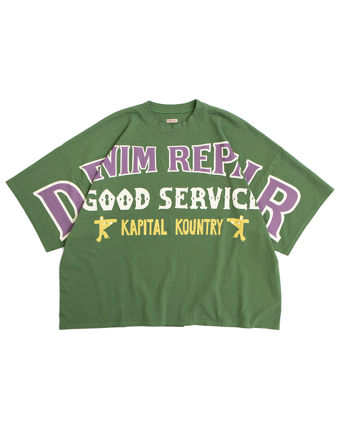 Kapital Jersey Huge T-Shirt, Denim Repair, Green – Pancho And