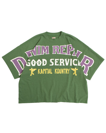 Kapital Jersey Huge T-Shirt, Denim Repair, Green