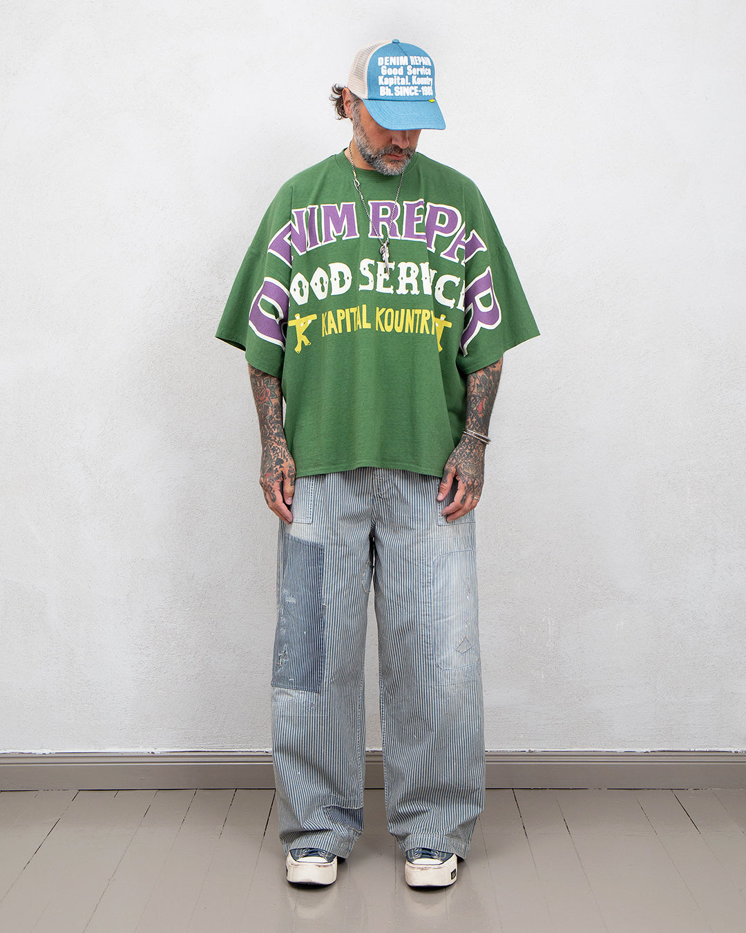 Kapital Jersey Huge T-Shirt, Denim Repair, Green – Pancho And