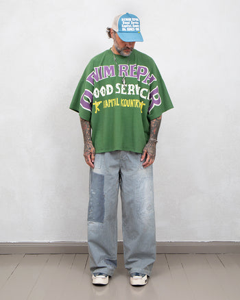 Kapital Jersey Huge T-Shirt, Denim Repair, Green