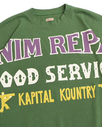Kapital Jersey Huge T-Shirt, Denim Repair, Green