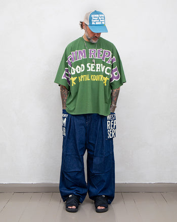 Kapital Jersey Huge T-Shirt, Denim Repair, Green