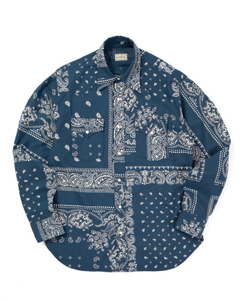 Kapital Viyella Flannel Bandanna Husky Western Shirt, Navy
