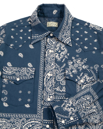 Kapital Viyella Flannel Bandanna Husky Western Shirt, Navy