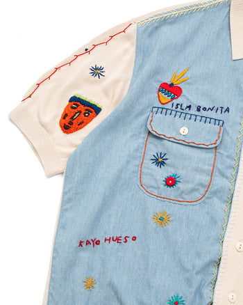 Kapital Knit x Chambray Polo Shirt, Isla Bonita