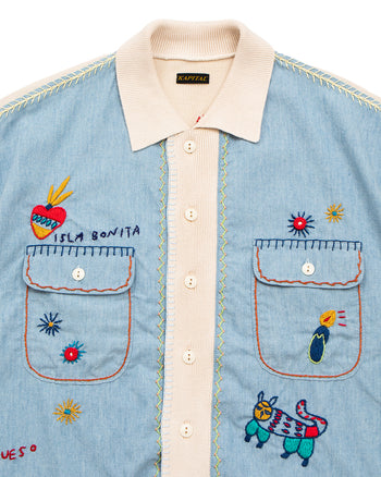 Kapital Knit x Chambray Polo Shirt, Isla Bonita