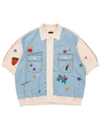 Kapital Knit x Chambray Polo Shirt, Isla Bonita