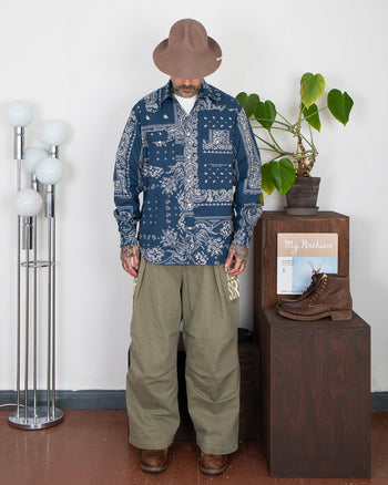 Kapital Viyella Flannel Bandanna Husky Western Shirt, Navy