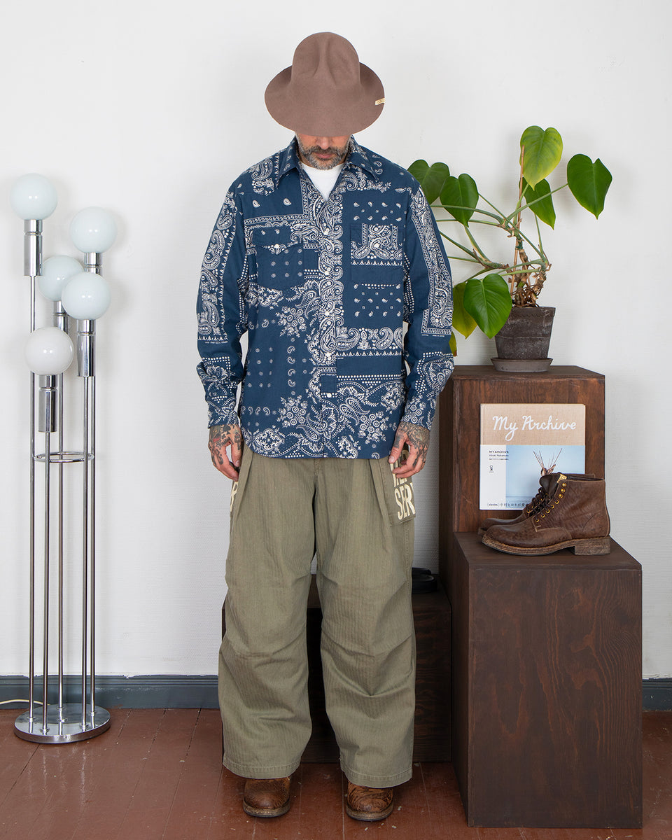 Kapital Viyella Flannel Bandanna Husky Western Shirt, Navy