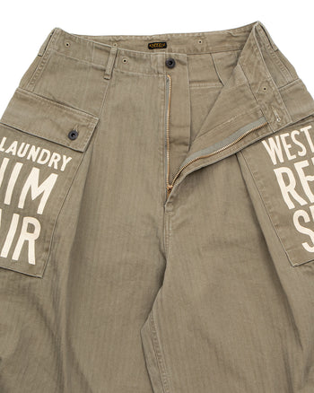 Kapital Herringbone Jumbo Monkey Shorts (Factory-Repair & Embroidery), Khaki
