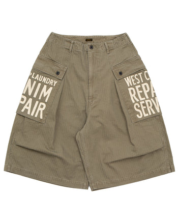 Kapital Herringbone Jumbo Monkey Shorts (Factory-Repair & Embroidery), Khaki