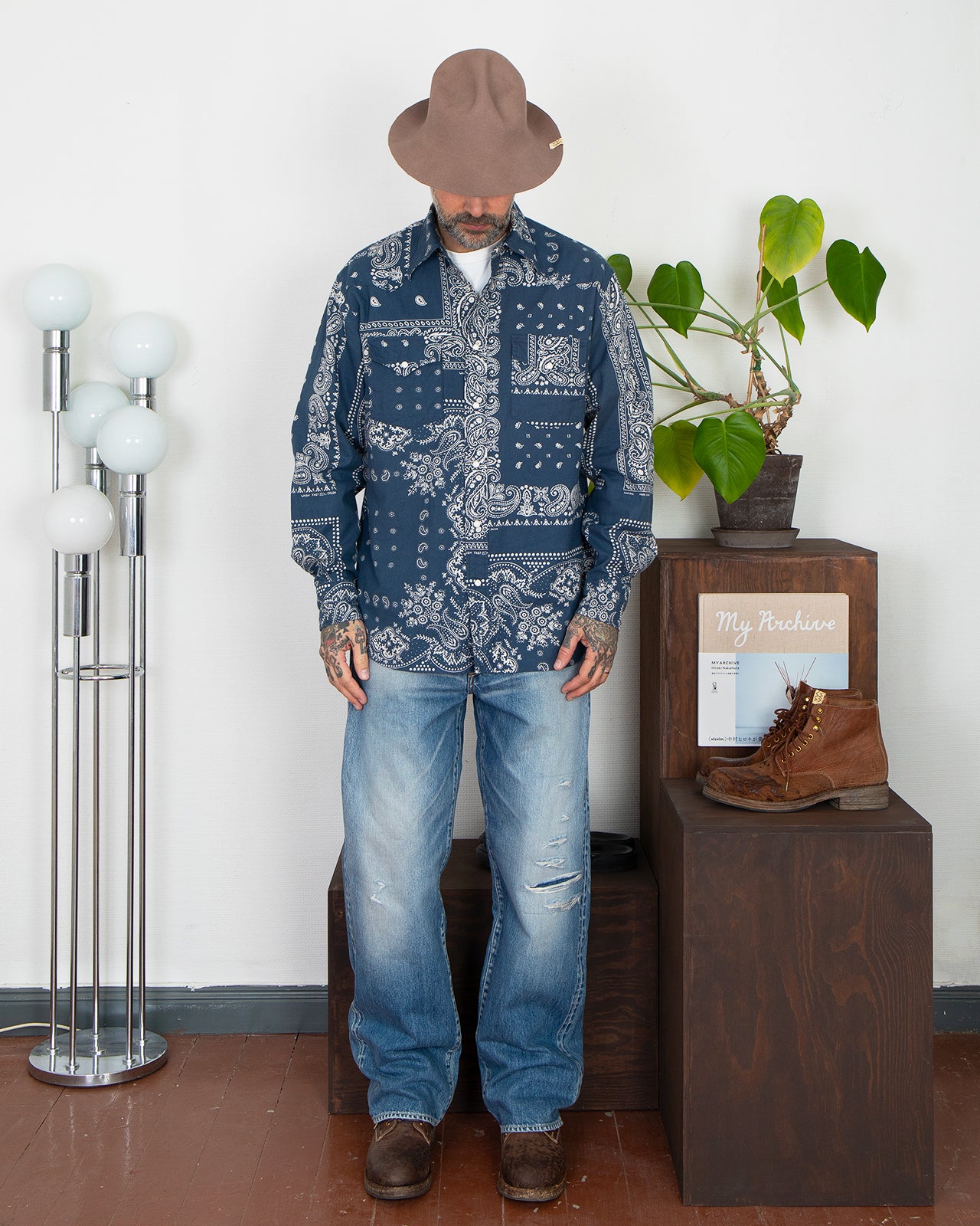 Kapital Viyella Flannel Bandanna Husky Western Shirt, Navy