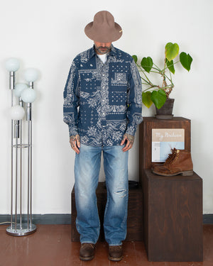 Kapital Viyella Flannel Bandanna Husky Western Shirt, Navy