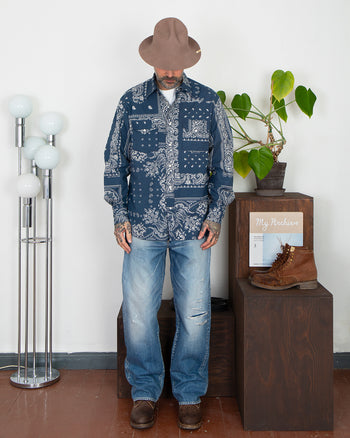 Kapital Viyella Flannel Bandanna Husky Western Shirt, Navy