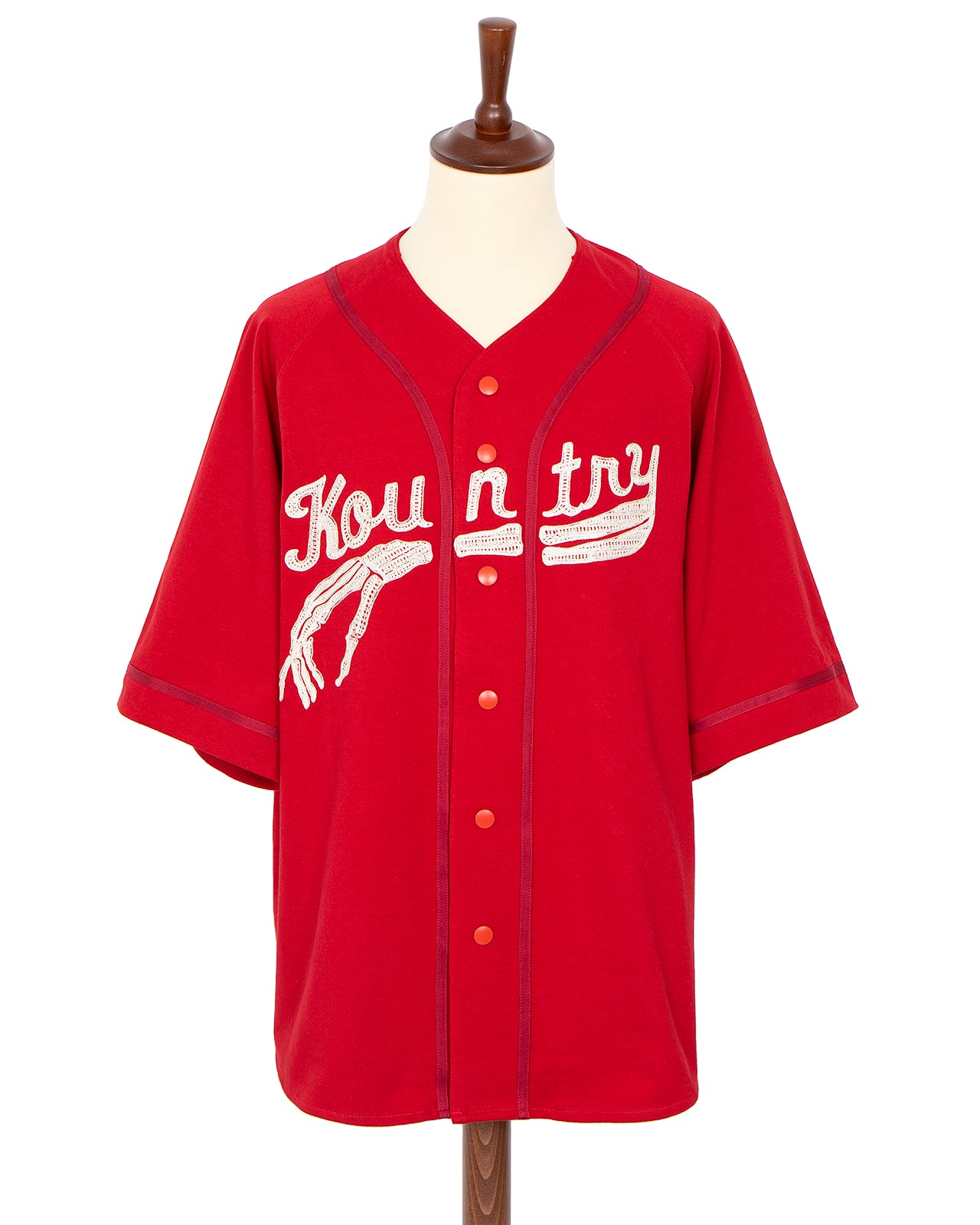 Kapital Densed Jersey Baseball Shirt, Bone, Red