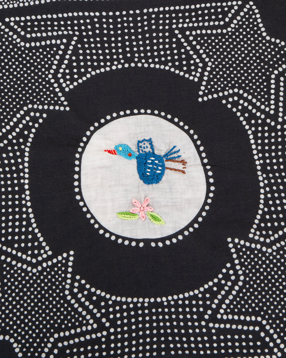 Kapital Fastcolor Selvedge Bandana, Magpie Embroidery, Black