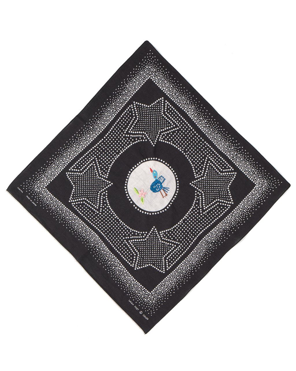 Kapital Fastcolor Selvedge Bandana, Magpie Embroidery, Black