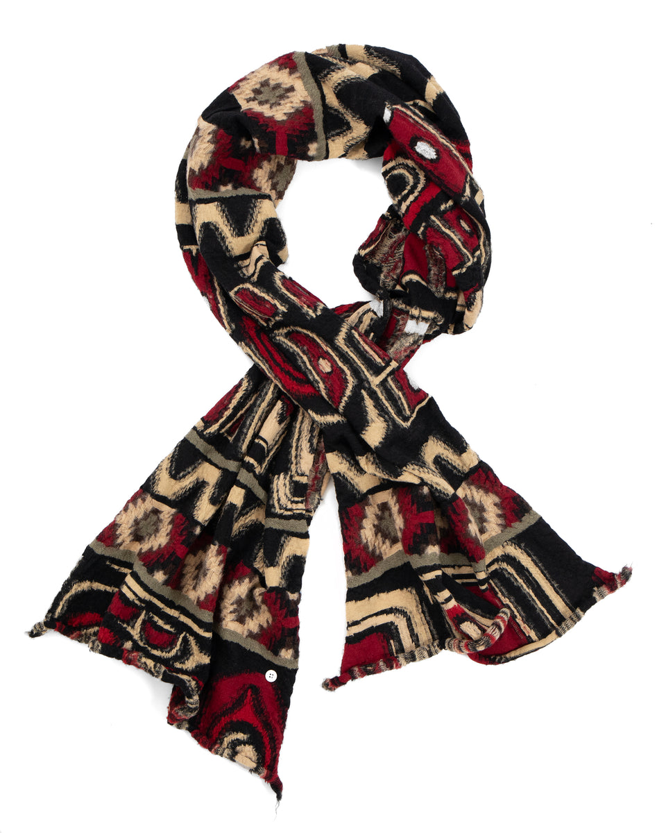 Kapital Fulling Wool Happy Scarf, Alaska Raven, Red