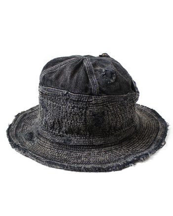 Kapital 11,5oz BLK x BLK Denim The Old Man And The Sea Hat (Crash Remake)