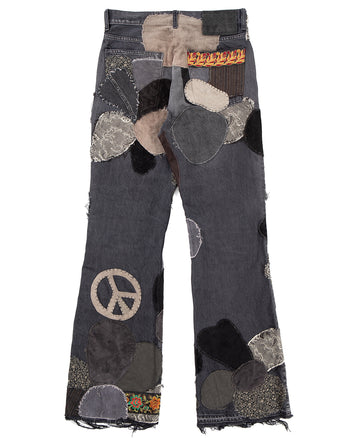 Kapital 14oz BLKxBLK Denim 5P Rat Flare Pants, Hippie-Insane Remake