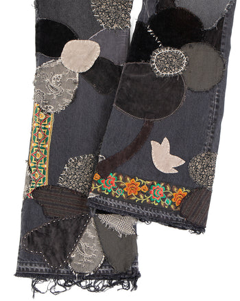 Kapital 14oz BLKxBLK Denim 5P Rat Flare Pants, Hippie-Insane Remake