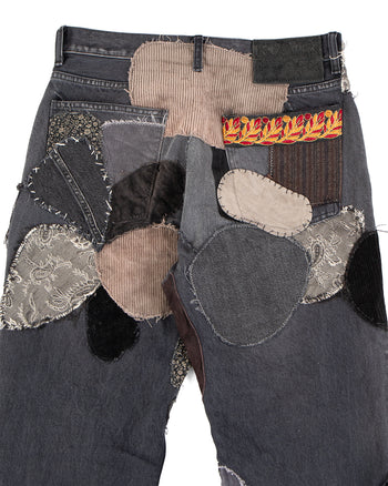 Kapital 14oz BLKxBLK Denim 5P Rat Flare Pants, Hippie-Insane Remake