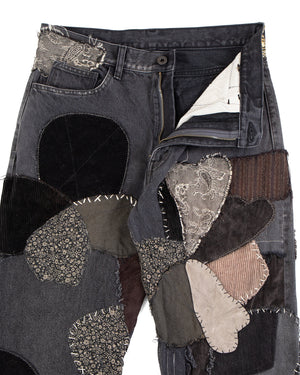 Kapital 14oz BLKxBLK Denim 5P Rat Flare Pants, Hippie-Insane