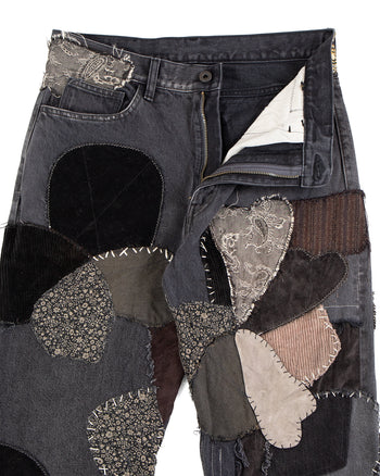 Kapital 14oz BLKxBLK Denim 5P Rat Flare Pants, Hippie-Insane Remake
