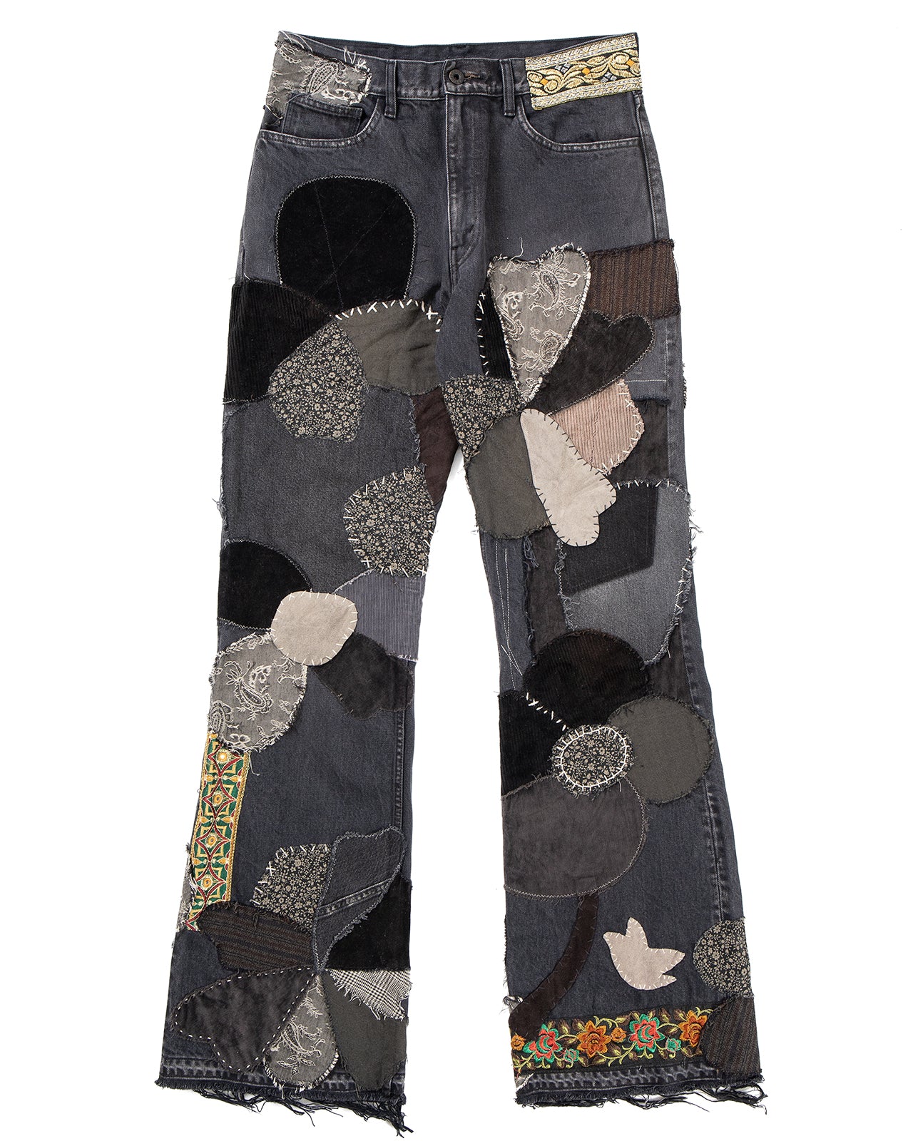 Kapital 14oz BLKxBLK Denim 5P Rat Flare Pants, Hippie-Insane