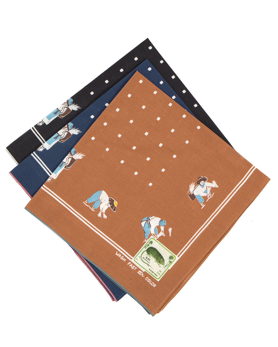 Kapital Fastcolor Selvedge Bandana, (Rice Seeding), Brown