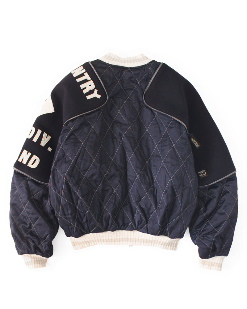Kapital Rayon Satin Quilting Sham-Bomber Jacket, Pearl Flag