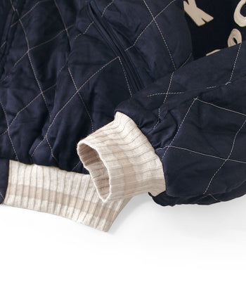 Kapital Rayon Satin Quilting Sham-Bomber Jacket, Pearl Flag