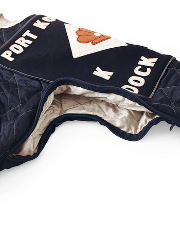 Kapital Rayon Satin Quilting Sham-Bomber Jacket, Pearl Flag