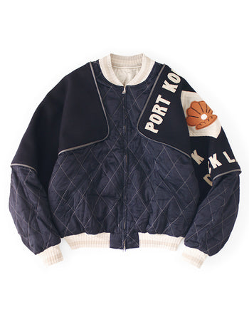 Kapital Rayon Satin Quilting Sham-Bomber Jacket, Pearl Flag