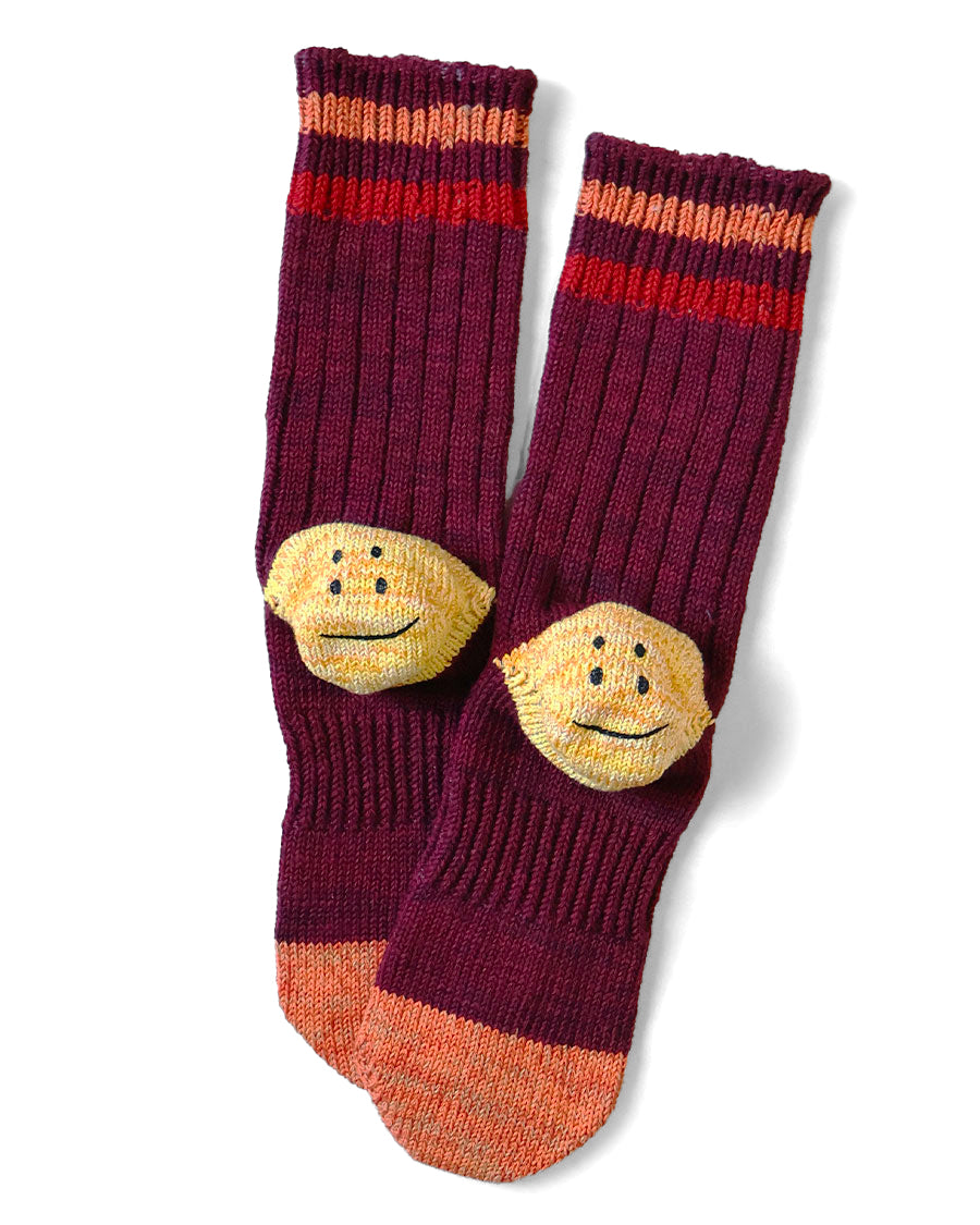 Kapital 60 Yarns Grandrelle Ivy Rainbowy Happy Heel-Hold Socks, Burgundy