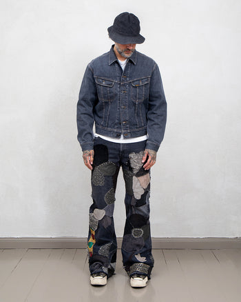 Kapital 14oz BLKxBLK Denim 5P Rat Flare Pants, Hippie-Insane Remake
