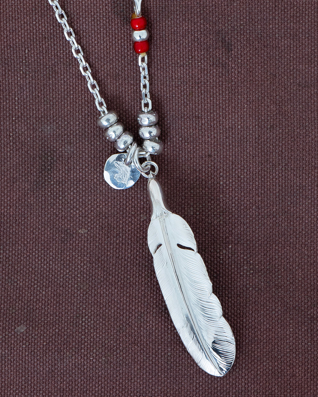Larry Smith Eagle Head Feather Necklace Combination, Silver