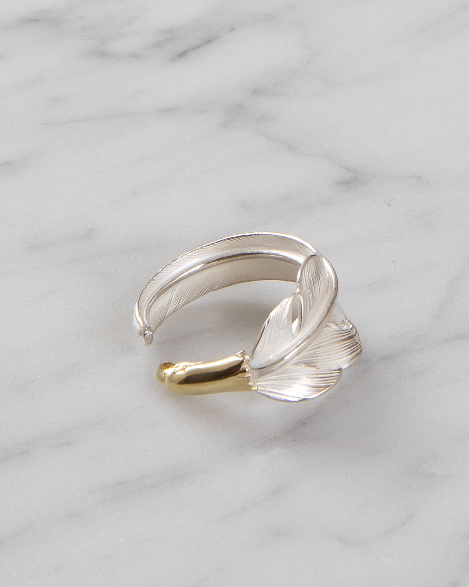 Larry Smith 18K Eagle Head Kazekiri Feather Ring