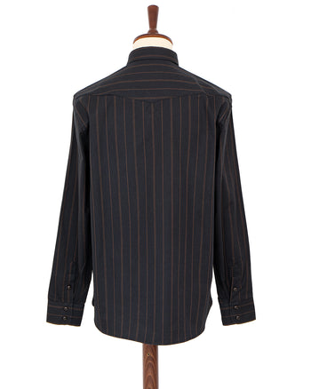 Indigofera Manolito Shirt, Cotton Stripe, Black / Brown