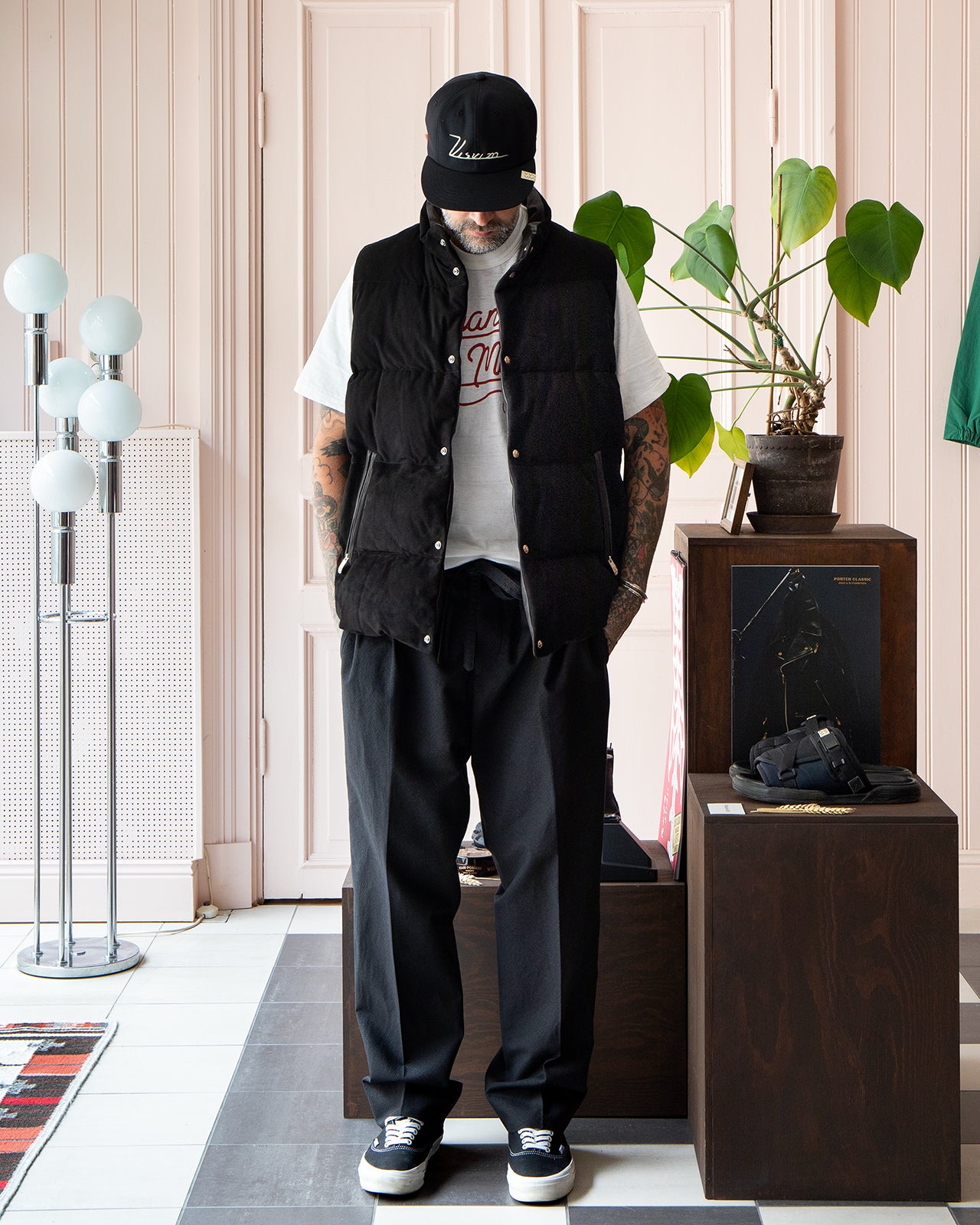 Porter Classic Leather Suede Down Vest, Black