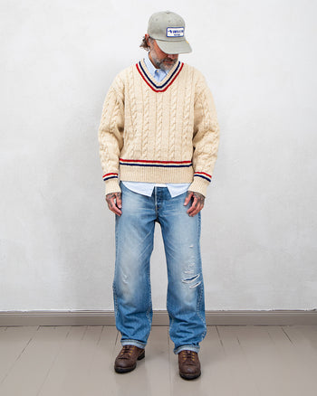 Visvim Collegia V-Neck Knit, Ivory