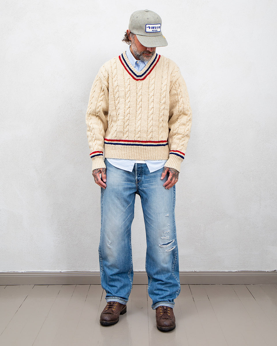 Visvim Collegia V-Neck Knit, Ivory